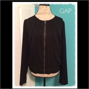 Gap Black Ruffle Front Zip Up Coat